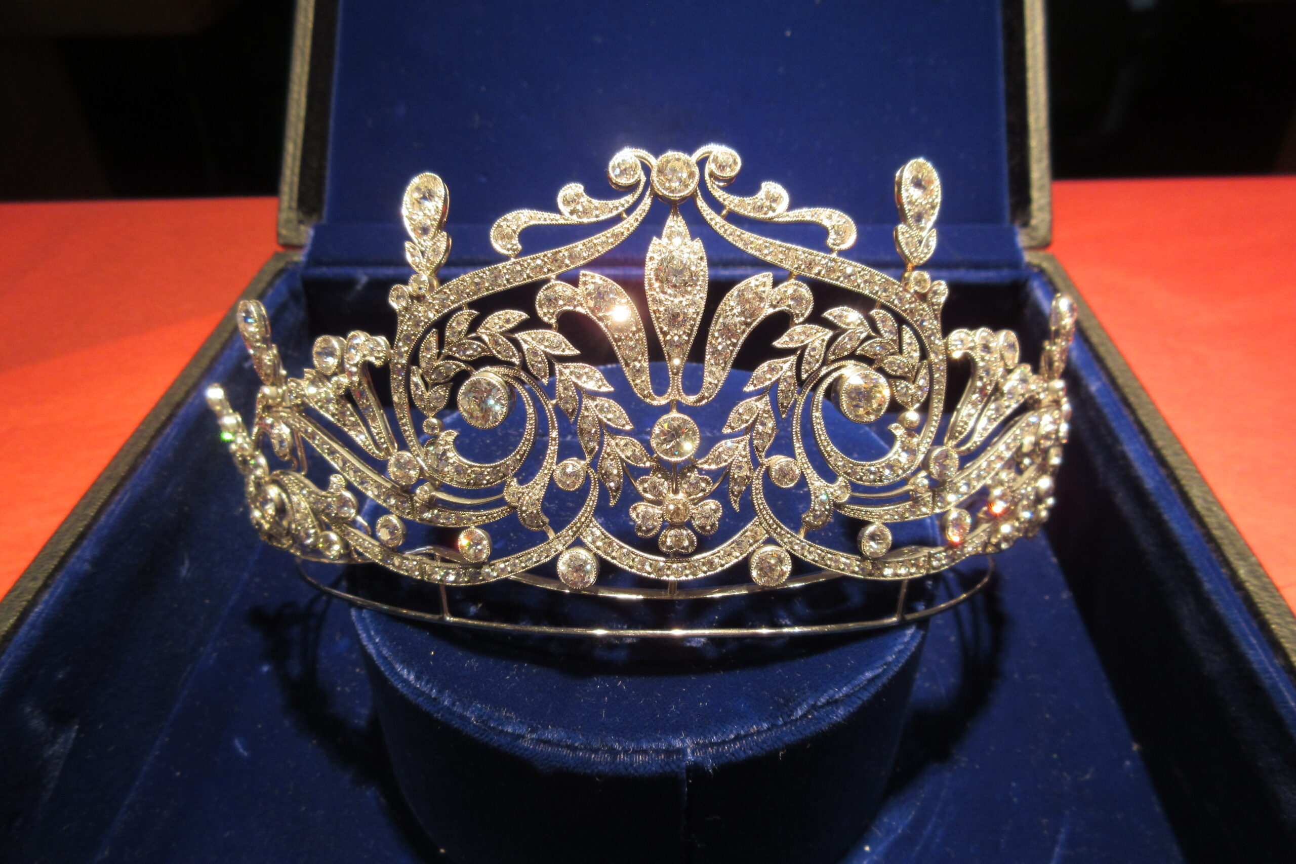 Platinum Circa 1915 Tiara With 35.00Tw Round European Cut Diamonds