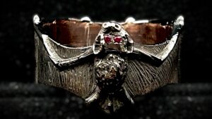 Custom Rose Gold Bat Ring w/ Ruby Eyes