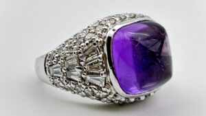 Custom White Gold Cabochon Amethyst Ring
