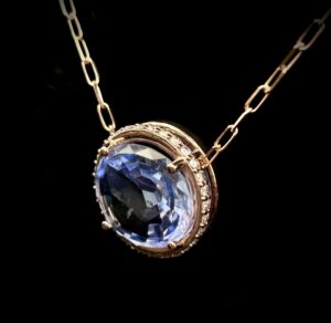 Custom 14k Rose Gold Sapphire & Diamond Pendant
