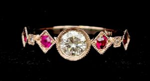 Custom Made 14k Rose Gold Ring w/ Diamonds & Rubies