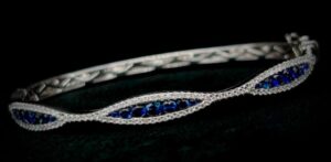 18k White Gold Channel Set "Waves" Sapphire Bangle