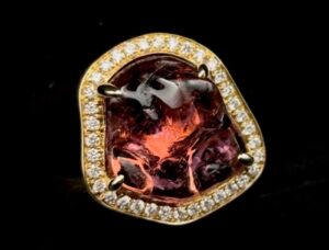 18k Yellow Gold Freeform Tourmaline Halo Ring