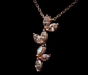 18k Rose Gold Vs2 Pink Diamond Branch Drop Necklace