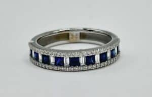 14K White Gold Diamond And Sapphire Ring
