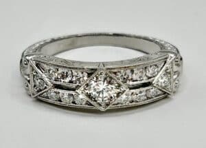 Custom Made Platinum Art-Deco Diamond Ring