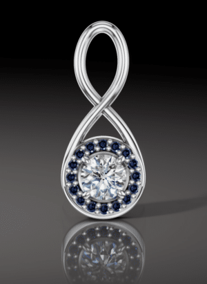 14k White Gold Diamond And Sapphire Infinity Pendent